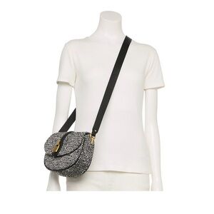 Woven Black & White Crossbody Bag with Gold Hardware
